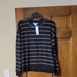 Market & Spruce  Sweater in Black and Gray Stripes